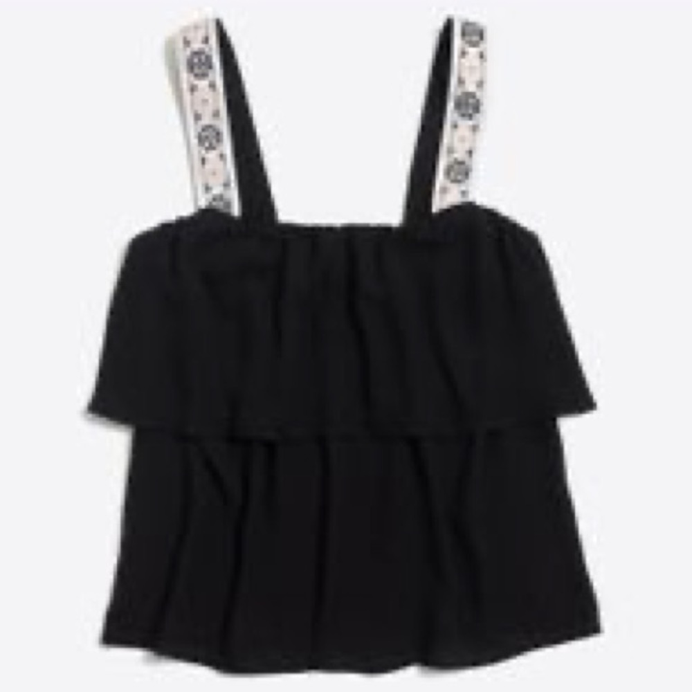 J.CREW FACTORY Black Embroidered Tank‎ Top, Size 6